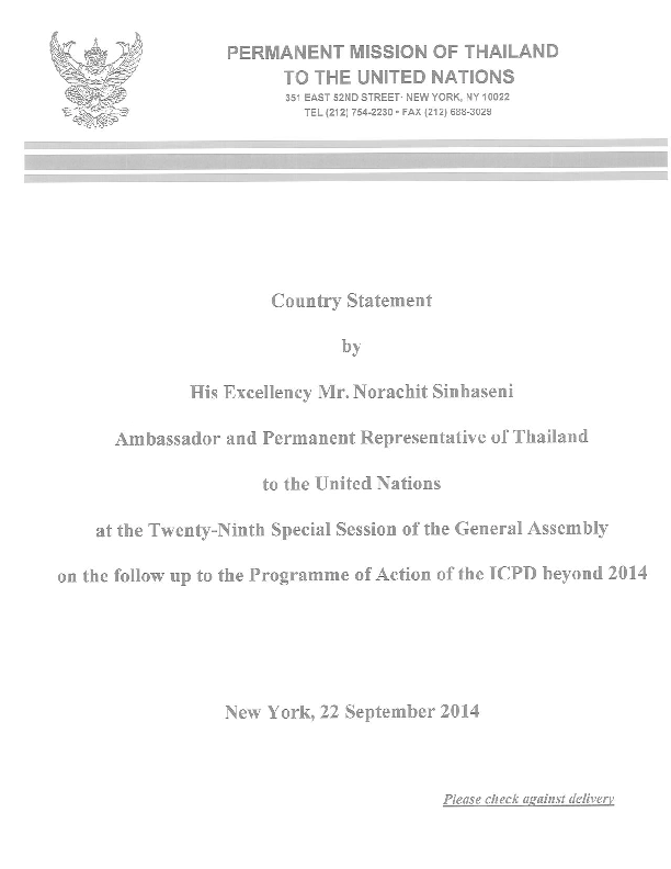 Statement from UNGASS &amp; GA Agenda Item 13b: Thailand