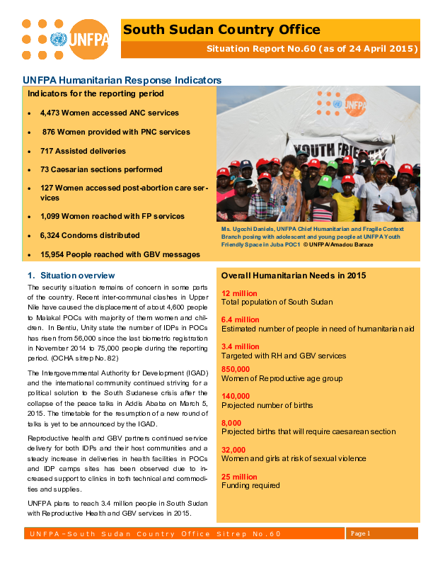South Sudan Country Office Situation Report #60 - 24 April 2015