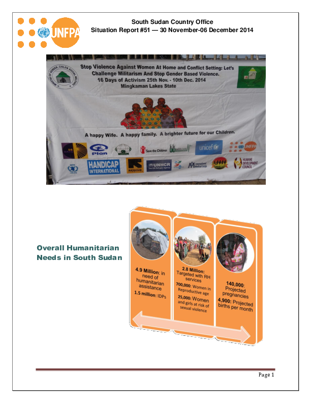 South Sudan Country Office Situation Report #51 – 30 November-06 December 2014 