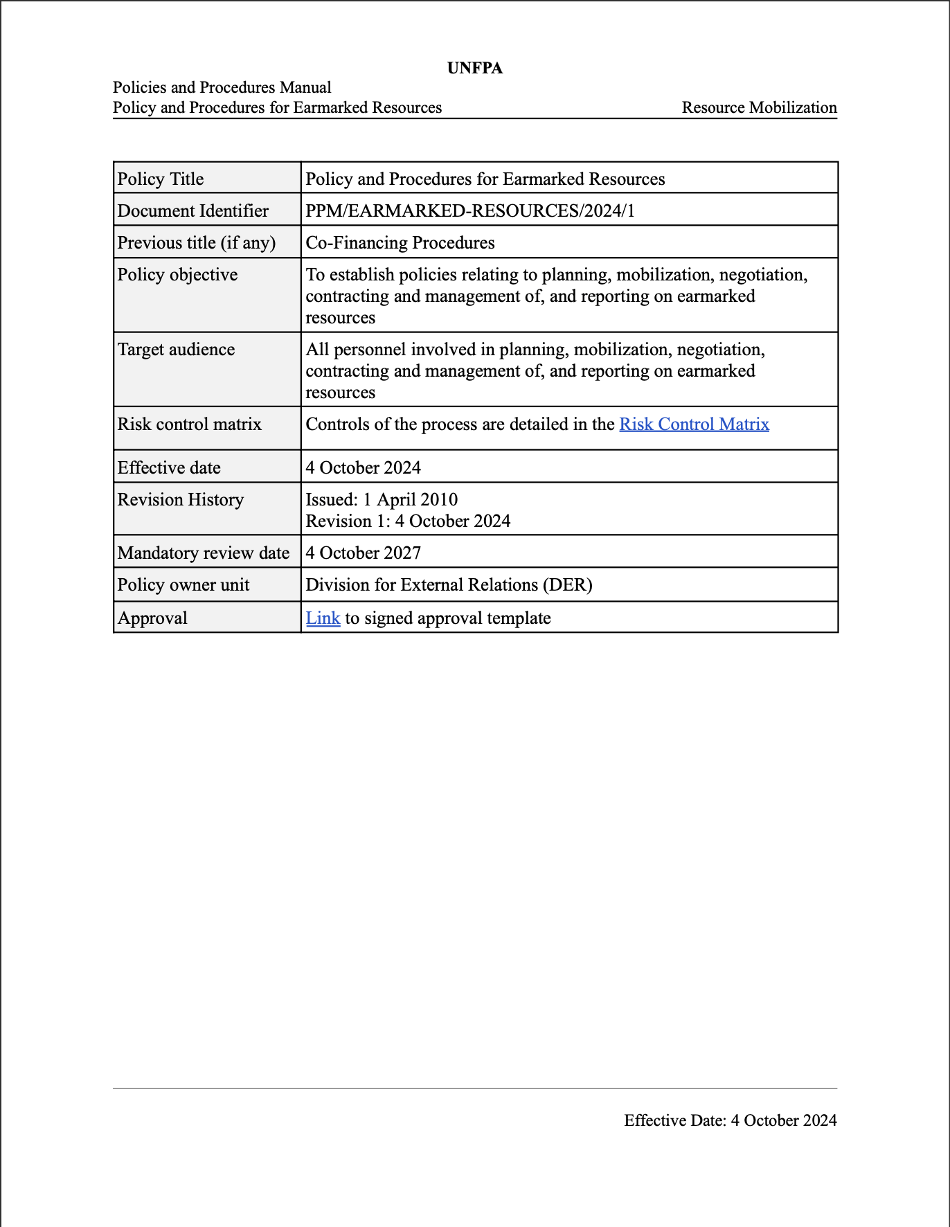 Policy and Procedures for Earmarked Resources Policy and Procedures for Earmarked Resources