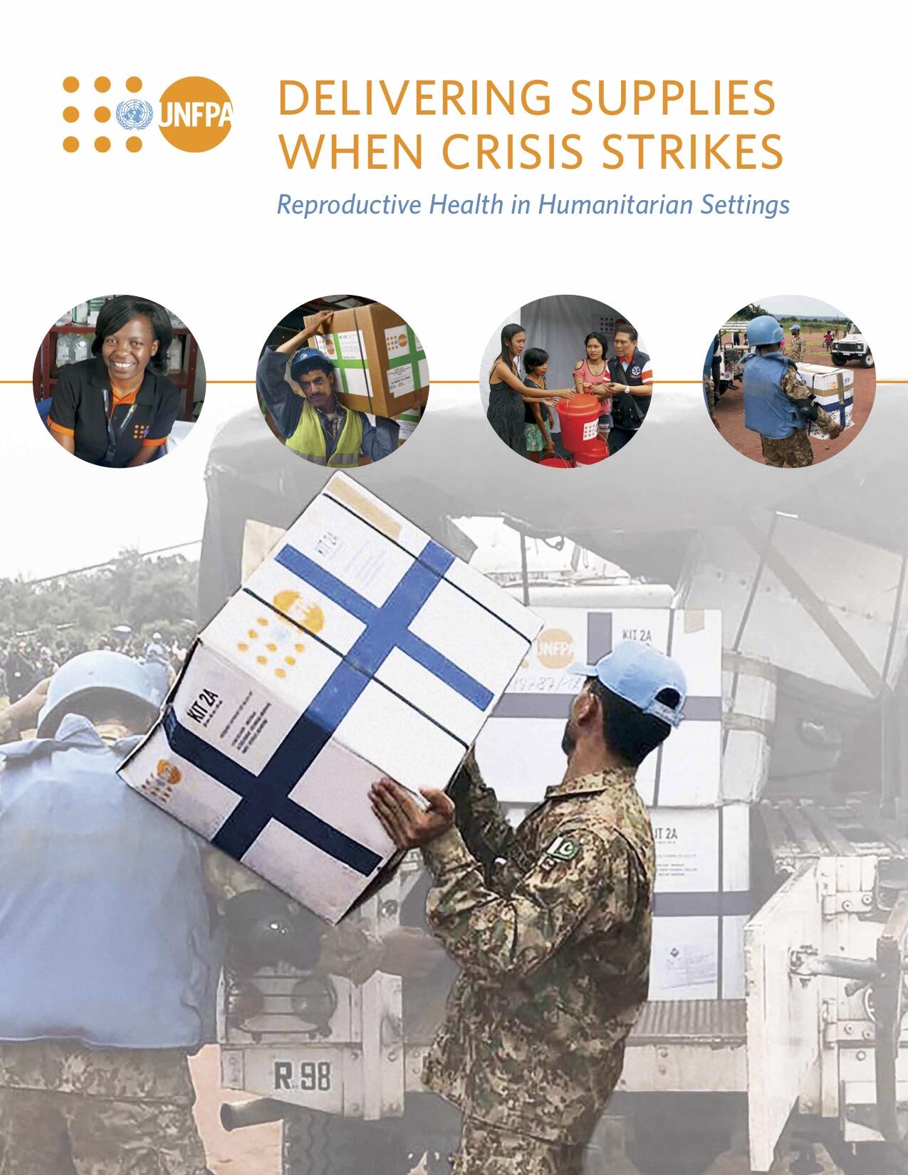 Delivering Supplies When Crisis Strikes The cover of the report shows humanitarian aid works providing supplies to affected communities